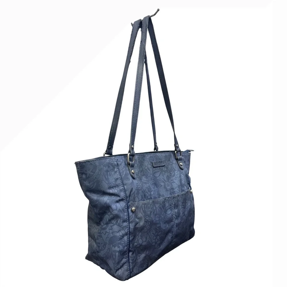Sakroots Artist Circle Navy Blue Floral Print Large Zip Top Tote Shoulder Bag